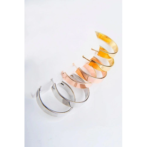 Sade Kalın Halka Tasarımlı Gold Gümüş Ve Rose Renk Sade Halka Set