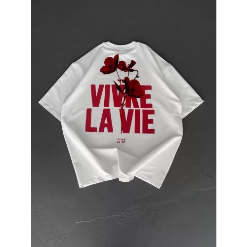 Baskılı Oversize Bisiklet Yaka T-shirt - Beyaz