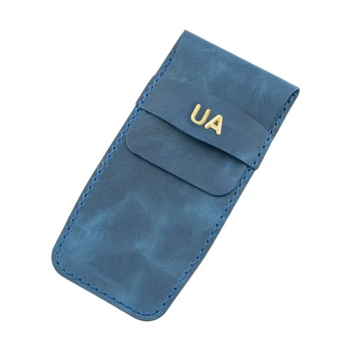 İsme Özel Çok Amaçlı Aksesuar Kılıfı - %100 Rainbow Deri - AK01002 - Saks Mavisi