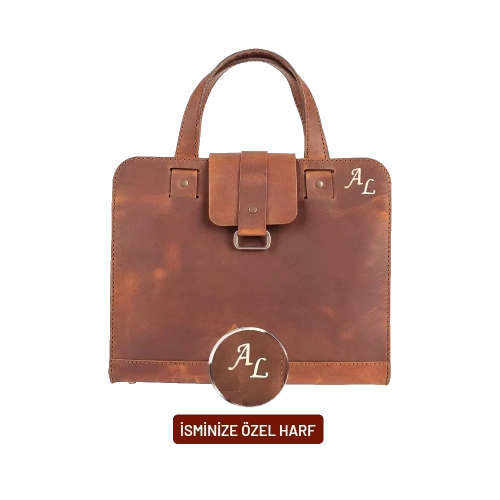 İsme Özel Crazy Büyük Boy Laptop Çantası - %100 Crazy Deri - AC09005 - Taba