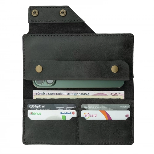 İsme Özel Dikey Çıtçıtlı Uzun Cüzdan - %100 Rainbow Deri - A010006 - Antrasit