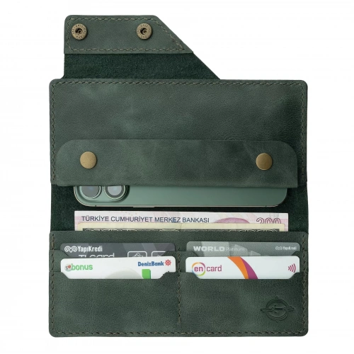 İsme Özel Dikey Çıtçıtlı Uzun Cüzdan - %100 Rainbow Deri - A010006 - Haki