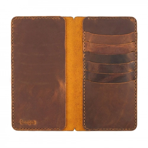 İsme Özel Dikey Uzun Cüzdan - %100 Crazy Deri - A010003 - Taba