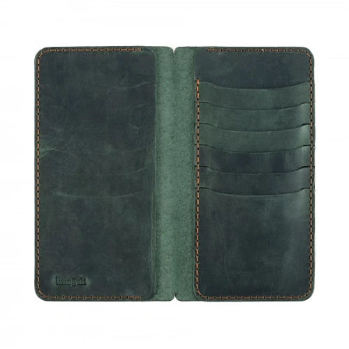 İsme Özel Dikey Uzun Cüzdan - %100 Crazy Deri - A010003 - Haki