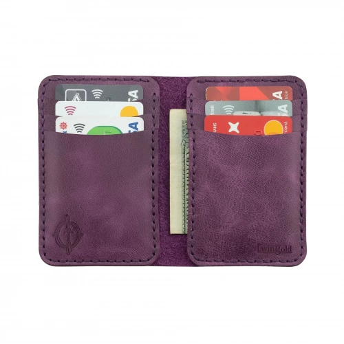 İsme Özel Dikey Mini Cüzdan - %100 Rainbow Deri - A010005 - Mor