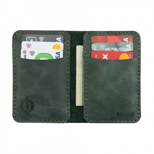 İsme Özel Dikey Mini Cüzdan - %100 Rainbow Deri - A010005 - Haki