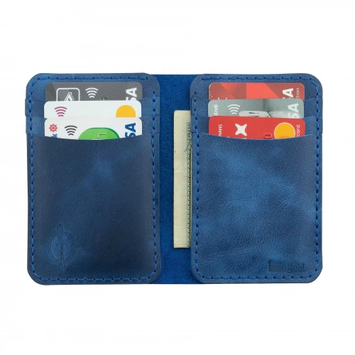 İsme Özel Dikey Mini Cüzdan - %100 Rainbow Deri - A010005 - Saks Mavisi