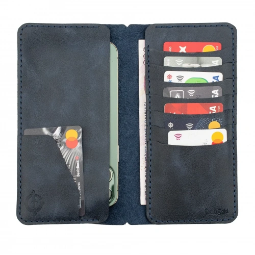 İsme Özel Dikey Uzun Cüzdan - %100 Rainbow Deri - A010007 - Lacivert