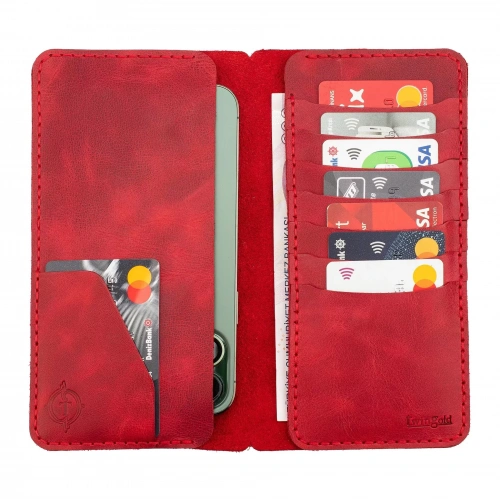 İsme Özel Dikey Uzun Cüzdan - %100 Rainbow Deri - A010007 - Kırmızı