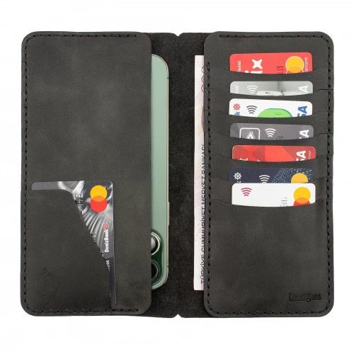 İsme Özel Dikey Uzun Cüzdan - %100 Rainbow Deri - A010007 - Antrasit