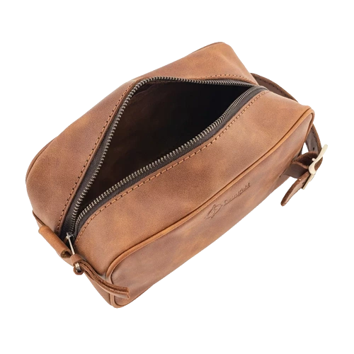 İsme Özel Dopp Kit Kişisel Bakım ve Seyahat Çantası - %100 Rainbow Deri - AC14004 - Kahverengi