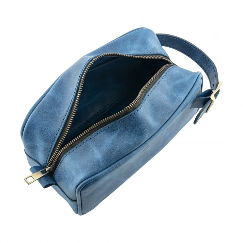 İsme Özel Dopp Kit Kişisel Bakım ve Seyahat Çantası - %100 Rainbow Deri - AC14004 - Saks Mavisi