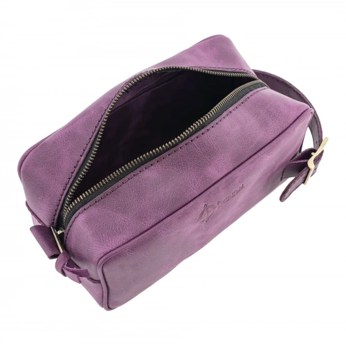 İsme Özel Dopp Kit Kişisel Bakım ve Seyahat Çantası - %100 Rainbow Deri - AC14004 - Mor