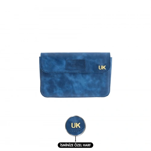 İsme Özel Çıtçıtlı Küçük El Çantası - %100 Rainbow Deri - AC14001 - Saks Mavisi