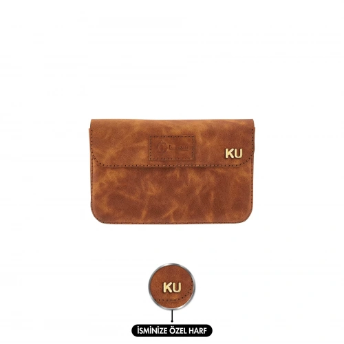 İsme Özel Çıtçıtlı Küçük El Çantası - %100 Rainbow Deri - AC14001 - Camel