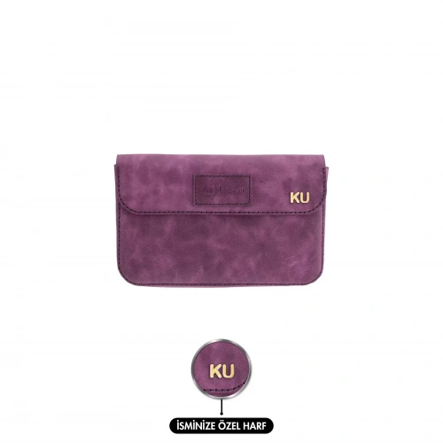 İsme Özel Çıtçıtlı Küçük El Çantası - %100 Rainbow Deri - AC14001 - Mor