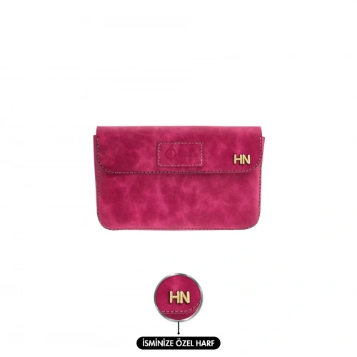 İsme Özel Çıtçıtlı Küçük El Çantası - %100 Rainbow Deri - AC14001 - Fuşya