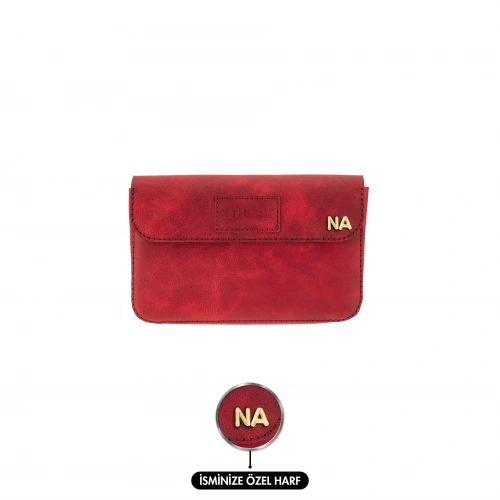 İsme Özel Çıtçıtlı Küçük El Çantası - %100 Rainbow Deri - AC14001 - Kırmızı