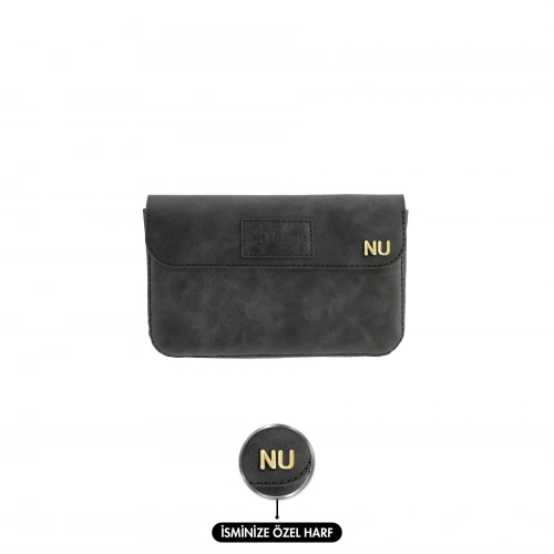 İsme Özel Çıtçıtlı Küçük El Çantası - %100 Rainbow Deri - AC14001 - Antrasit