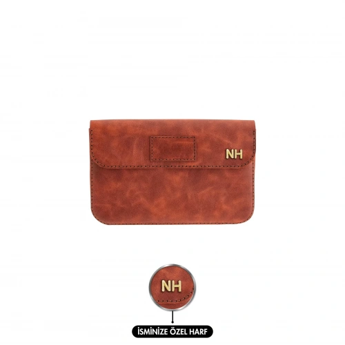 İsme Özel Çıtçıtlı Küçük El Çantası - %100 Rainbow Deri - AC14001 - Tobacco