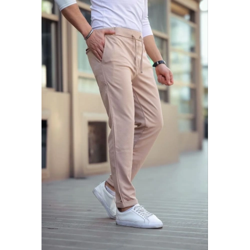 Erkek Diagonel Mikro dokulu Cepli Beli Lastilki Pantolon - Gri