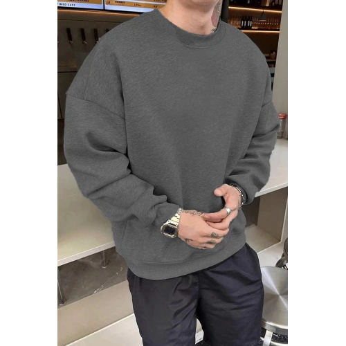 Erkek Düz Bisiklet Yaka Sweat - Füme