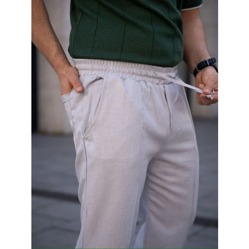 Erkek Keten Cepli Çıma Dikişli jogger Buggy Pantalon Rahat kalıp - Gri