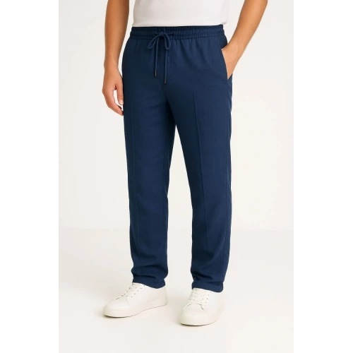 Erkek Keten Pantolon – Cepli, Beli Lastikli ve Bağcıklı, Nefes Alan Rahat Kalıp, Yazlık ve Baharlık Günlük Giyim, Şık & Konforlu Boru Paça Model - Lacivert