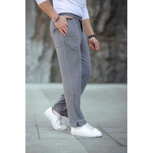 Erkek Paça Yırtmaçlı Burgu selanik dokulu Jogger Buggy Pantalon Rahat kalıp - Gri
