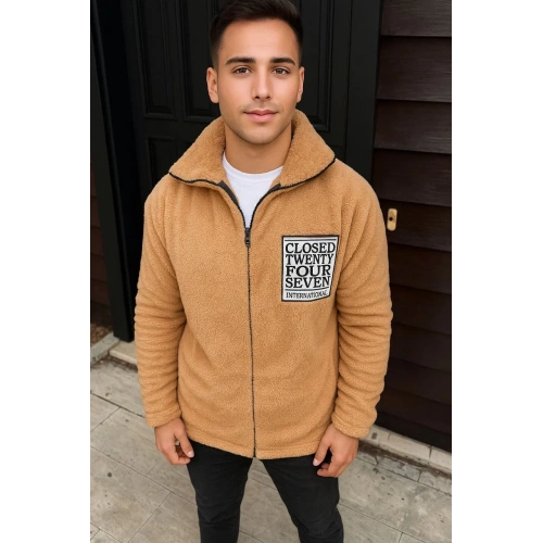 Erkek Polar Fermuarlı Sweatshirt – Kapüşonsuz, Cepli, Yumuşak Dokulu, Oversize Rahat Kalıp, Kışlık Sıcak Tutan Fermuarlı Üst - Kahverengi