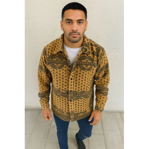 Erkek Polar Fermuarlı Sweatshirt – Kapüşonsuz, Cepli, Yumuşak Dokulu, Oversize Rahat Kalıp, Kışlık Sıcak Tutan Fermuarlı Üst - Sarı