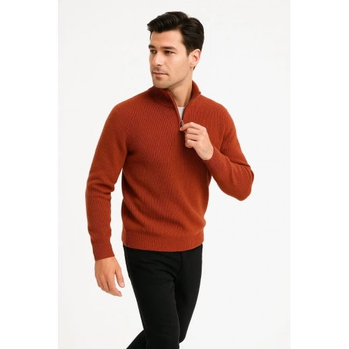 KADIN Yarım Fermuarlı Triko Kazak – Selanik Örgü, Dik Yaka, Pamuklu Dokuma, Oversize Uzun Kollu Kışlık Model - Füme