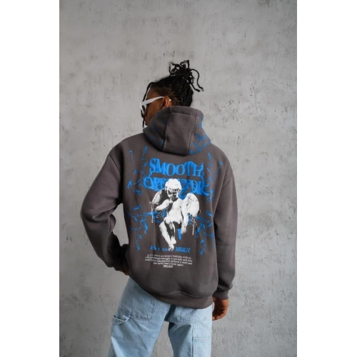 Erkek Yıldırım Baskılı Kapşonlu Sweatshirt - Gri