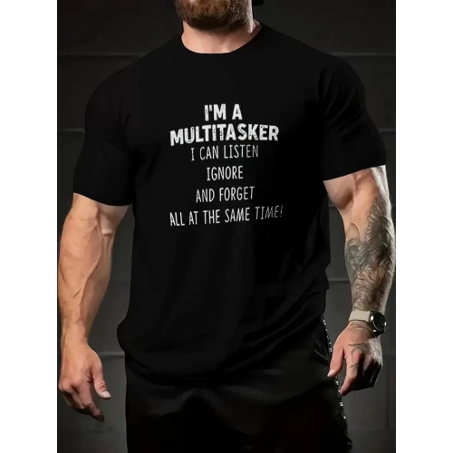 Erkekler İçin Tişörtler, Komik Multitasker Baskılı Tişört, Yaz İlkbahar Sonbahar İçin Günlük Kısa Kollu Oversize Tişört, Hediye Olarak Üstler - Siyah