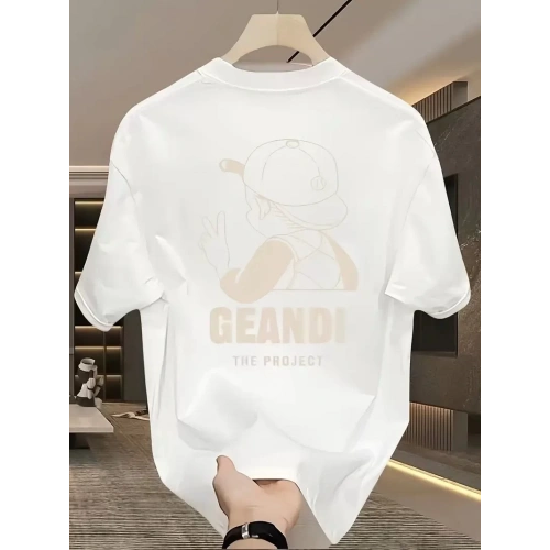 Geniş Kesim Pamuklu Tişört - GANDHI The Project Baskılı, Beyaz, Rahat Kesim, Kısa Kollu, Günlük Kıyafet, Her Gün Giyilebilecek Tişört- Beyaz