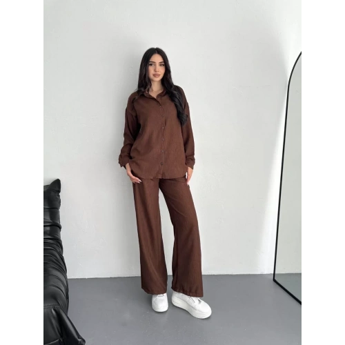 Gömlek Pantolon ikili Takım - Kahverengi