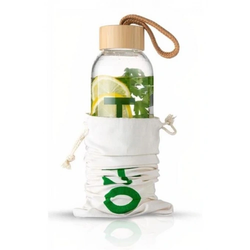 H2o Borosilikat Cam Matara Bambu Vakum Kapaklı Su Şişesi Suluk