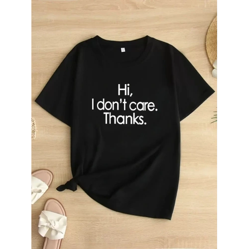 Hi, I dont care. Thanks. (Merhaba, önemli değil. Teşekkürler.) Baskılı Oversize Bisiklet Yaka T-shirt - Siyah