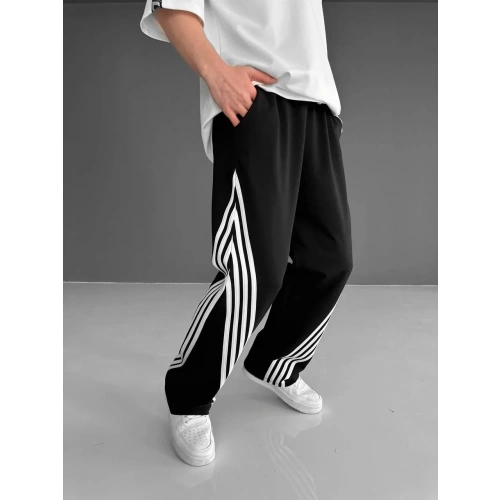 İki İplik Kumaş Şeritli Alt Esofman - Siyah