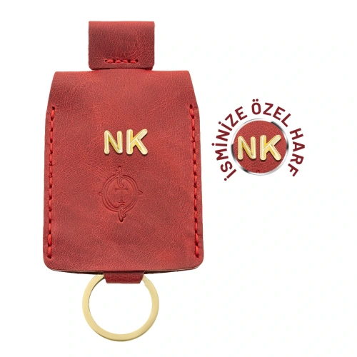 İsme Özel Çıtçıtlı Anahtarlık - % 100 Rainbow Deri - AG01001 - Kırmızı