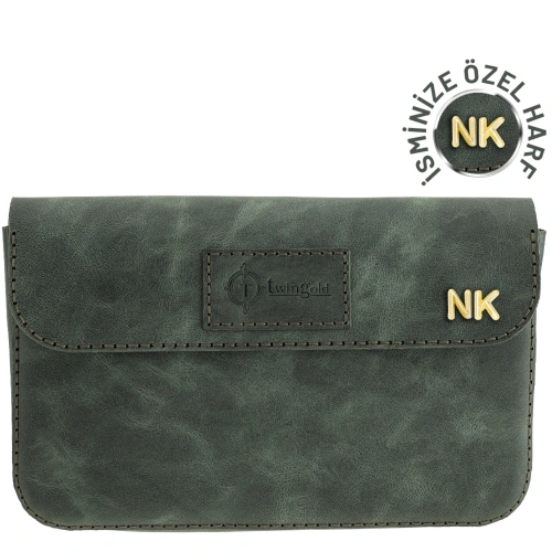 İsme Özel Çıtçıtlı Küçük El Çantası - %100 Rainbow Deri - AC14001 - Haki