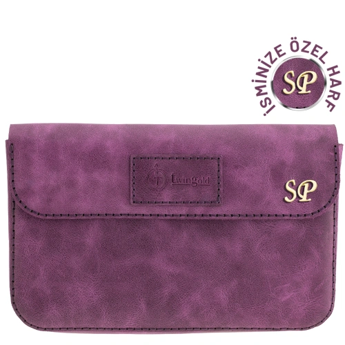 İsme Özel Çıtçıtlı Küçük El Çantası - %100 Rainbow Deri - AC14001 - Mor