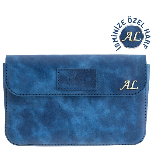 İsme Özel Çıtçıtlı Küçük El Çantası - %100 Rainbow Deri - AC14001 - Saks Mavisi