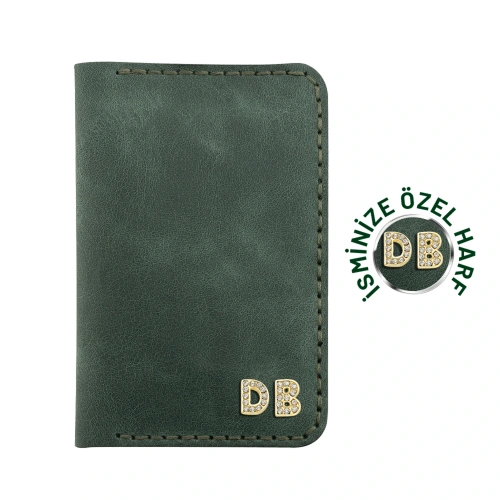 İsme Özel Dikey Mini Cüzdan - %100 Rainbow Deri - A010005 - Haki