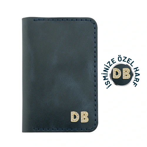 İsme Özel Dikey Mini Cüzdan - %100 Rainbow Deri - A010005 - Lacivert
