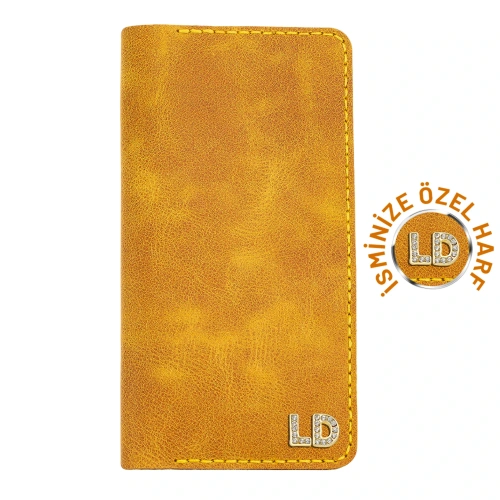 İsme Özel Dikey Uzun Cüzdan - %100 Rainbow Deri - A010007 - Hardal Sarısı