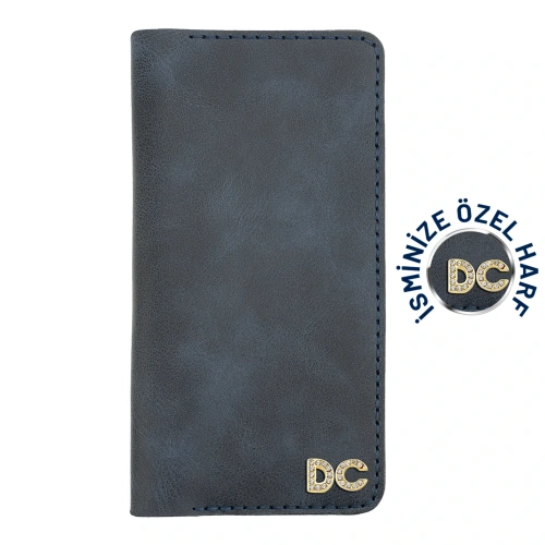 İsme Özel Dikey Uzun Cüzdan - %100 Rainbow Deri - A010007 - Lacivert