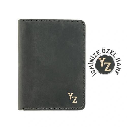 İsme Özel Pasaport Kılıfı - %100 Crazy Deri - AK02002 - Antrasit