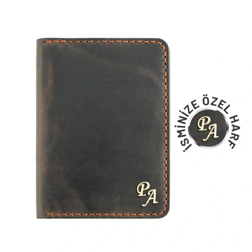 İsme Özel Pasaport Kılıfı - %100 Crazy Deri - AK02002 - Kahverengi