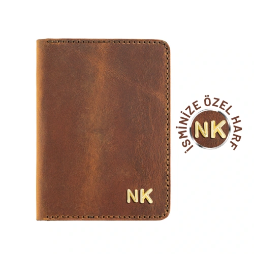 İsme Özel Pasaport Kılıfı - %100 Crazy Deri - AK02002 - Taba